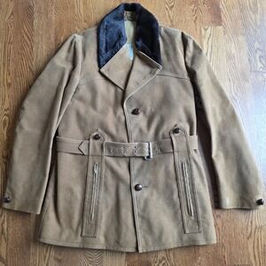 Vtg 1970s Nuss Amsterdam Heeksuede Mens Coat 42 Belted Mock Mouton Suede Jacket
